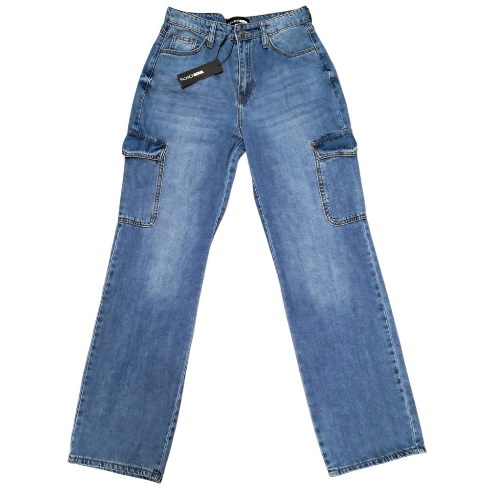 Fashion Nova Womens Blue Denim Cargo Pants Style BL767 Size 9‎